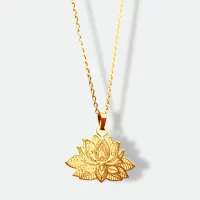 Lotus Flower Pendant Necklace | Engraved "Breathe" | Mindfulness Yoga | 18k Gold & Silver-Plated