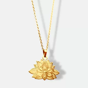 Lotus Flower Pendant Necklace | Engraved "Breathe" | Mindfulness Yoga | 18k Gold & Silver-Plated