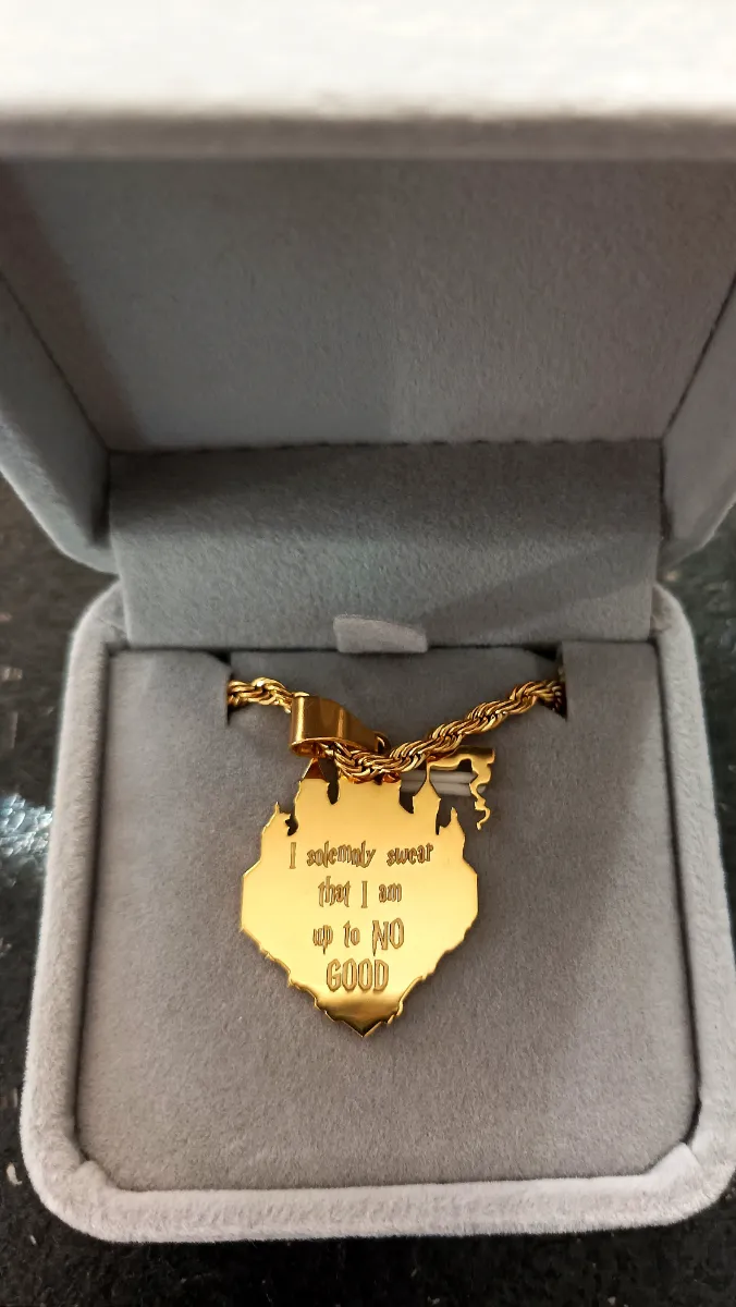 Harry Potter Marauders Map | 'I solemnly swear that I am up to no good' | 18k Gold & Silver-Plated | Custom Engraved Wizarding World Jewelry - Image 4